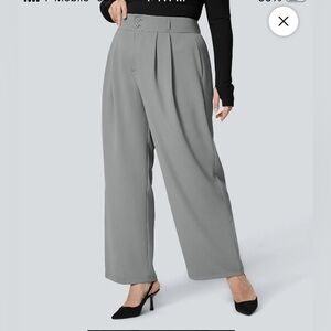 HALARA 2X High Waisted Button Zipper Side Pocket Shirred Straight Leg Work Plus